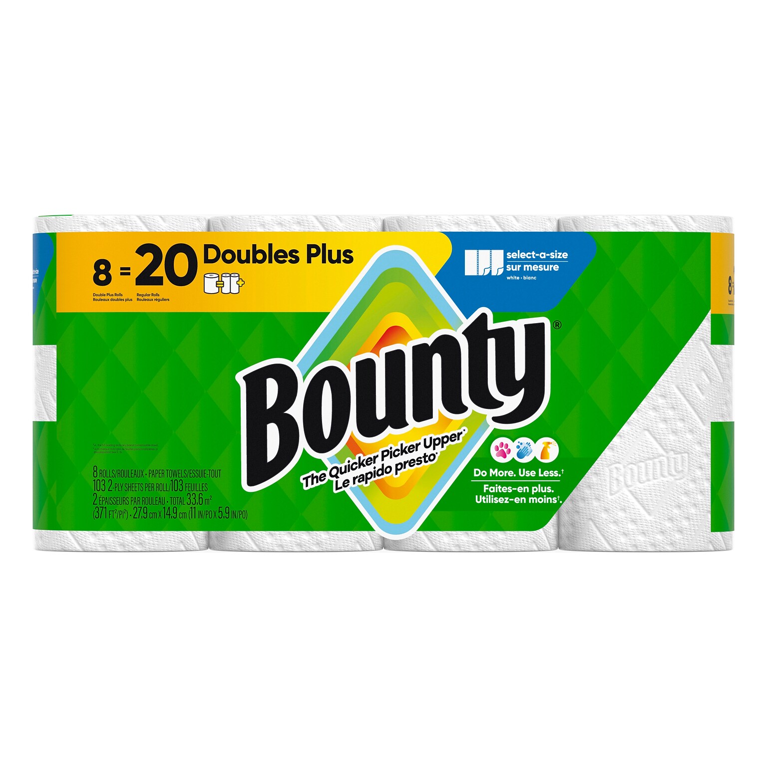 Bounty Select-A-Size Double Plus Paper Towels, 2-ply, 103 Sheets/Roll, 8 Rolls/Pack (92740)