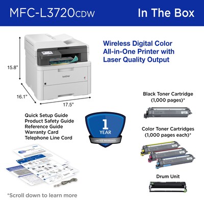 Brother MFC-L3720CDW Laser Printer, All-In-One, Print, Scan, Copy, Fax