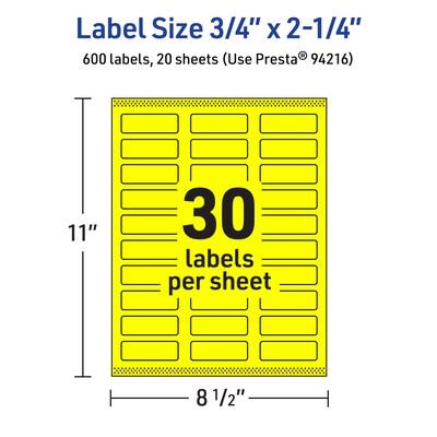 Avery Laser/Inkjet Multipurpose Rectangle Labels, 0.75" x 2.25", Neon Yellow, 600/Pack (94216)