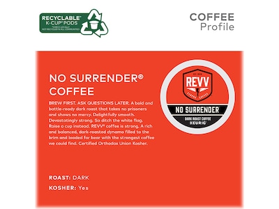 Revv Coffee No Surrender Coffee Keurig® K-Cup® Pods, Dark Roast, 96/Carton (6873CT)