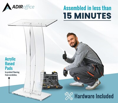 AdirOffice 47 Speaker Podium Slanted Lectern, Clear (661-03-CLR)