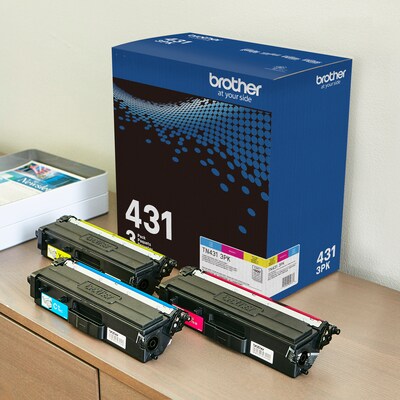 Brother TN-431 Cyan/Magenta/Yellow Standard Yield Toner Cartridge, 3/Pack (TN4313PK)