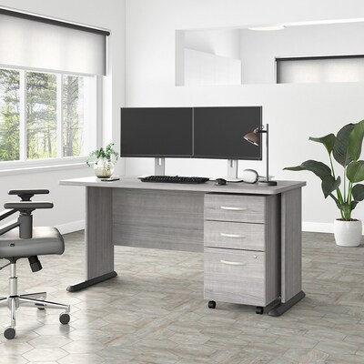 Bush Business Furniture Studio A 60W Computer Desk with 3 Drawer Mobile File Cabinet, Platinum Gray