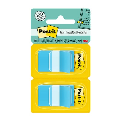 Post-it® Flags, 1 Wide, Light Blue, 100 Flags/Pack (680-BB2)