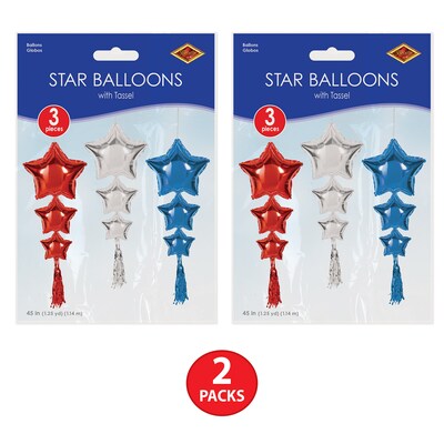 Beistle Fourth of July Star Balloons with Tassels, 2/Pack (56205-RSB)