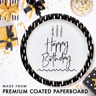 Creative Converting Golden Wishes Birthday Plates and Napkins Kit, Black/Gold, Serves 16 (DTC9506E2G)