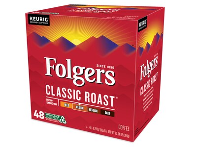 Folgers Classic Roast Coffee Keurig® K-Cup® Pods, Medium Roast, 48/Box (5000363378)