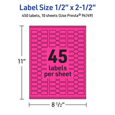 Avery Laser/Inkjet Barbell Multipurpose Labels, 0.5" x 2.5", Neon Magenta, 450/Pack (94749)