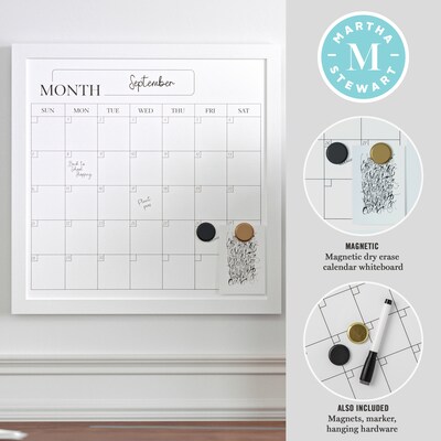 Martha Stewart Everette Magnetic Dry Erase Monthly Calendar Set, Engineered Wood Frame, 18" x 18" (BRPMMWP4545WT)