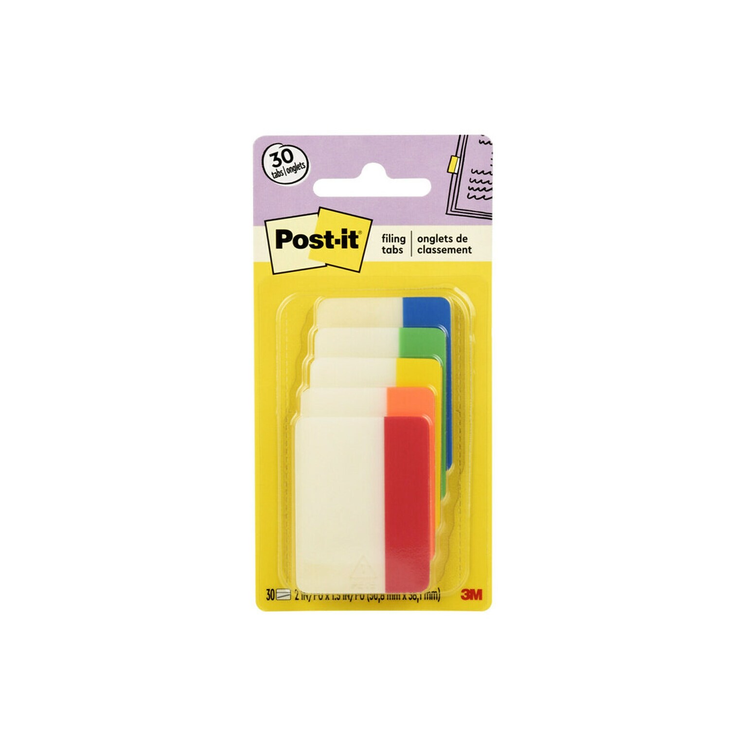 Post-it Tabs, 2 Wide, Solid, Assorted Colors, 30 Tabs/Pack (686-ROYGB)