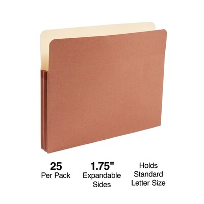 Staples Reinforced File Pocket, 1.75 Expansion, Letter Size, Brown, 25/Box (ST435065)