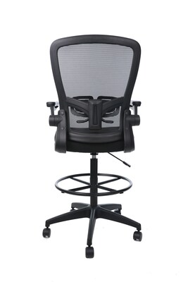 Boss Flip Arm Mesh/Fabric Stool with Footrest and Lumbar Support, Black (B16366BK-BK)