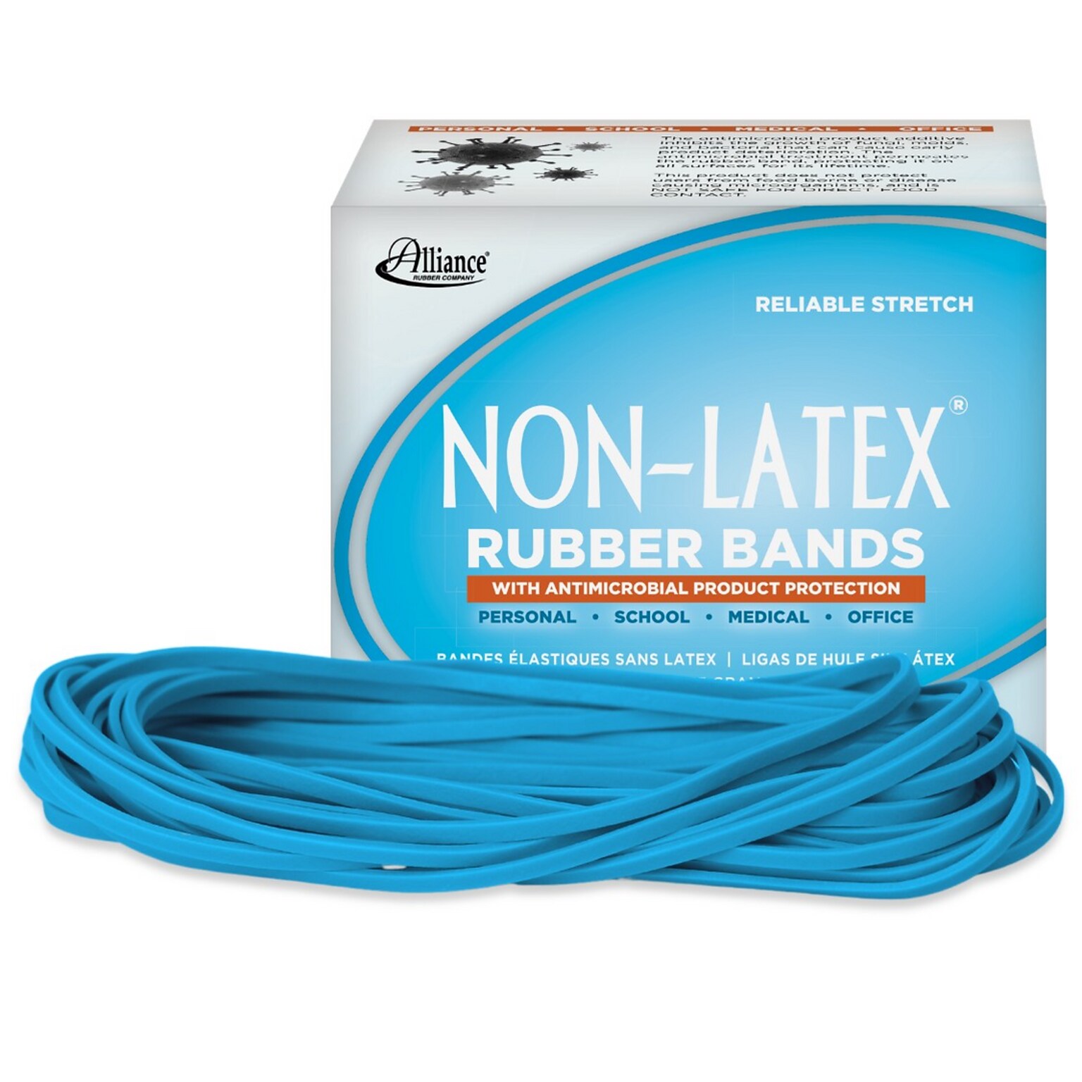 Alliance Non-Latex Multi-Purpose #117B Rubber Bands, 7 x 1/8, Cyan Blue, 63/Pack (42179)
