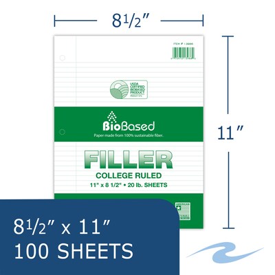 Roaring Spring Paper Products College Ruled Filler Paper, 8.5" x 11", 3-Hole Punched, 100 Sheets/Pack, 24/Case (13986CS)