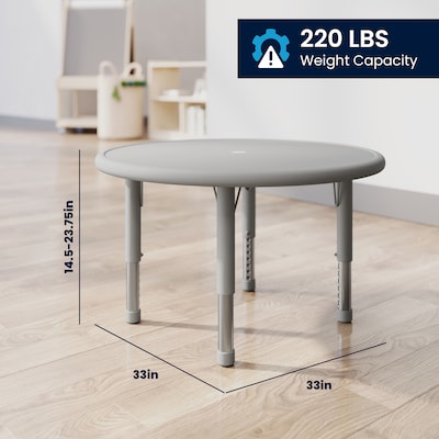 Flash Furniture Wren 33" Round Activity Table, Height Adjustable, Soft Gray (YUYCX072RDTBSGY)