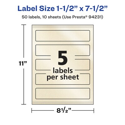 Avery Pearlized Ivory Rectangle Multipurpose Labels, 1.5" x 7.5", Ivory, 50/Pack (94231)