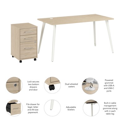 Bush Business Furniture Vista 60"W Desk with 3 Drawer Mobile File Cabinet, Natural Elm (VST002NESU)