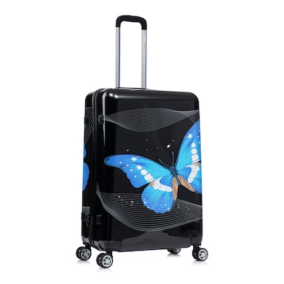 InUSA 28" Hardside Butterfly Suitcase, 4-Wheeled Spinner, TSA Checkpoint Friendly, Black Butterfly (IUAPC00L-BBU)