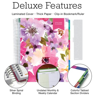Global Printed Products Deluxe Spring Floral 8.5 x 11 Academic Planner, Plastic Cover, Multicolore