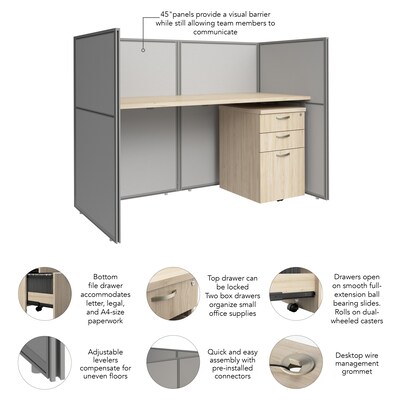 Bush Business Furniture Easy Office 45"H x 61"W Cubicle Panel Workstation, Natural Elm (EOD260SNE-03K)