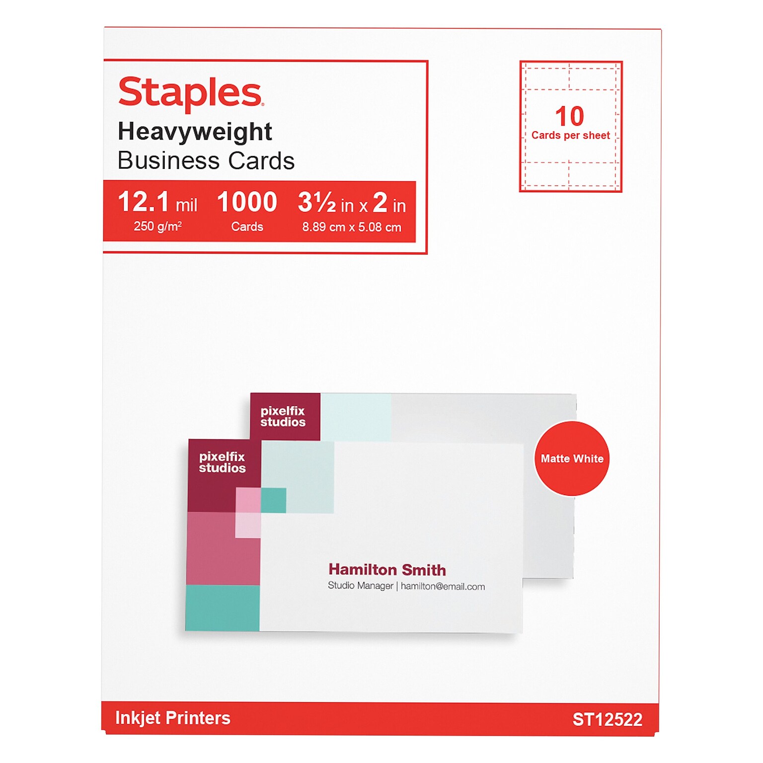 Staples® Business Cards, 3.5 x 2, Matte White, 1000/Pack (ST12520)