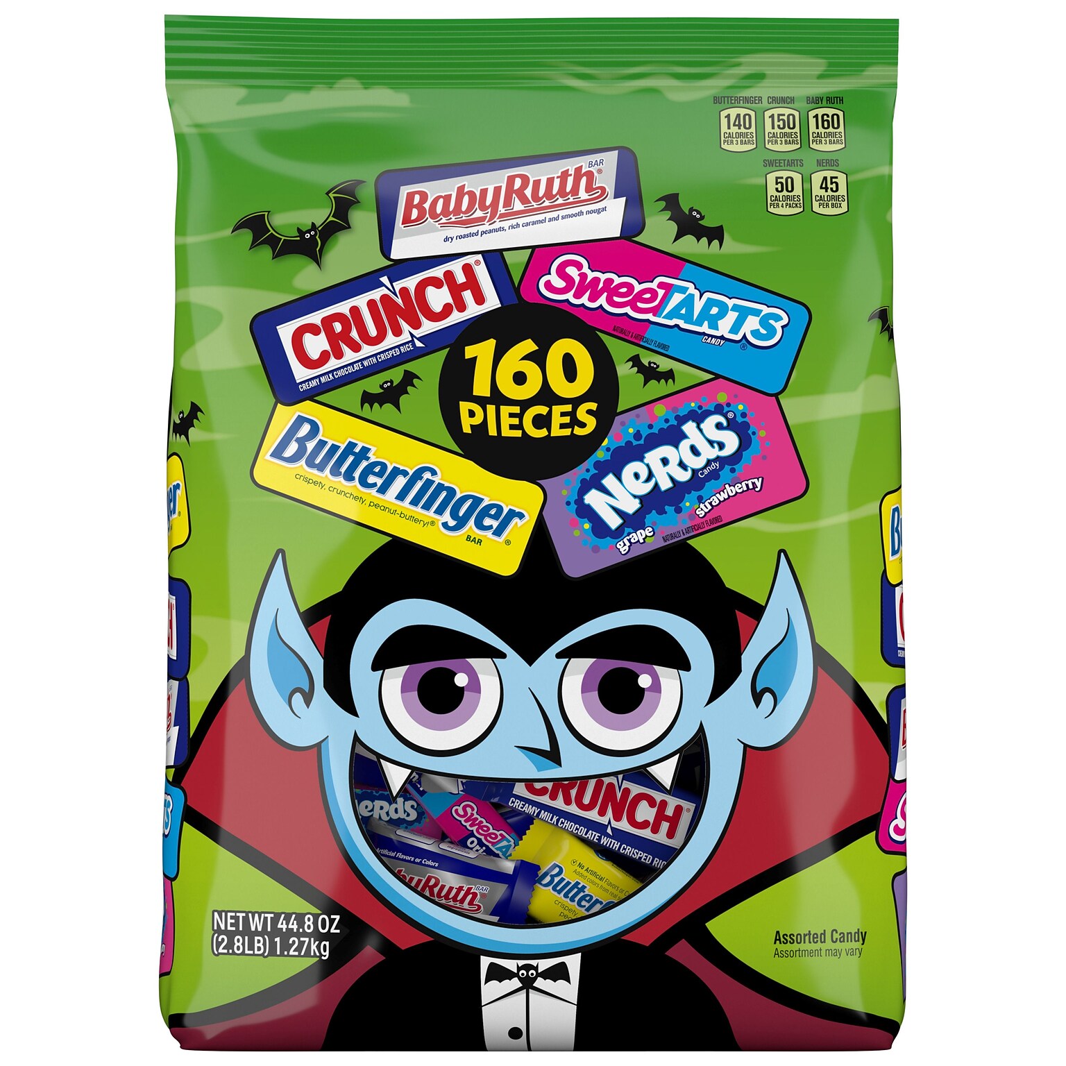 Butterfinger, CRUNCH, Baby Ruth, Nerds, SweetTarts, Snack Size Halloween Candy Variety Pack, 2.8lbs., 160 Pieces (XUS71921)