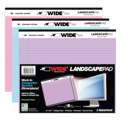 Roaring Spring Paper Products 11 x 9.5 Landscape Pads, Assorted Colors, 40 Sheets/Pad, 36 Pads/Cas