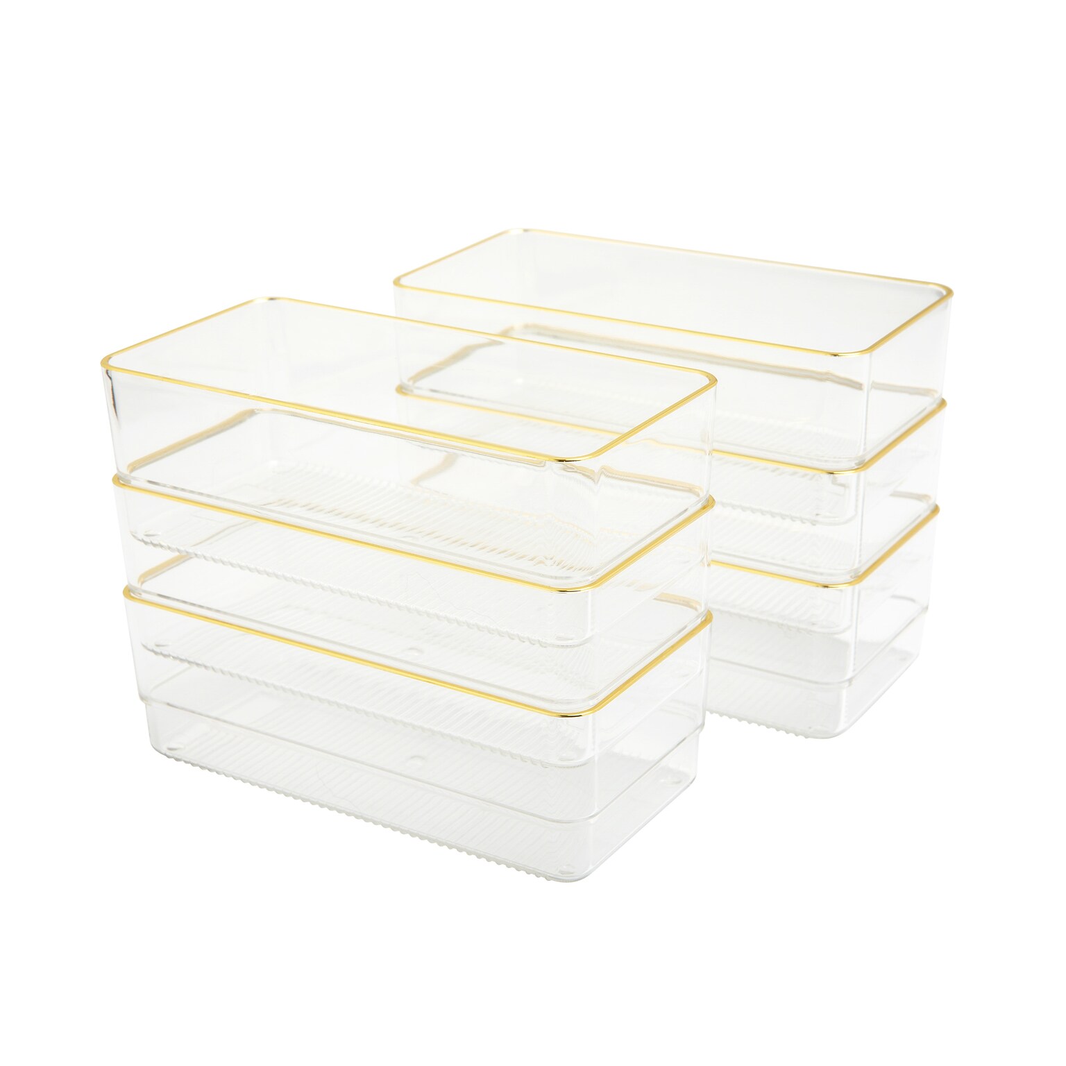 Martha Stewart Kerry Plastic Stackable Office Desk Drawer Organizer, Clear/Gold, 6/Set (BEPB9051G6CGD)