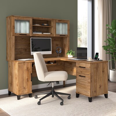 Bush Home Somerset 60 W L Shaped Computer Desk with Hutch, Fresh Walnut (SET002FW)