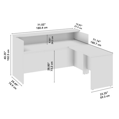 Bush Business Furniture Arrive 72"W L Shaped Reception Desk with Shelf, Storm Gray (ARV006SG)
