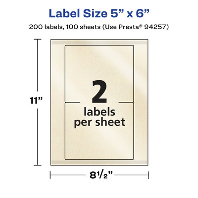 Avery Pearlized Ivory Rectangle Multipurpose Labels, 5" x 6", Ivory, 200/Box (94257)