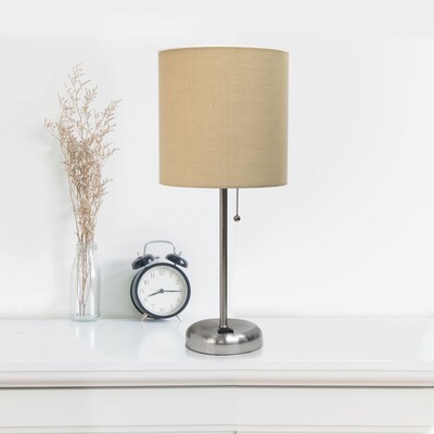 Simple Designs 19.50" LED Table Lamp with Charging Outlet, Tan (LT2024-TAN)