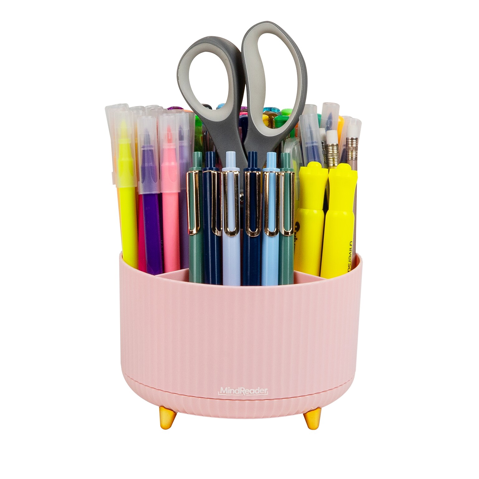 Mind Reader 5-Compartment Rotating Plastic Pen Holder, Pink (SPINPEN-PNK)