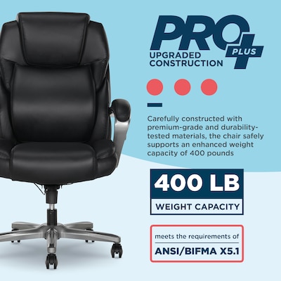 La-Z-Boy Niall AIR Lumbar Pro+ Ergonomic Vegan Leather Executive Big & Tall Chair, 400 lb. Capacity, Black (60114-BLK)