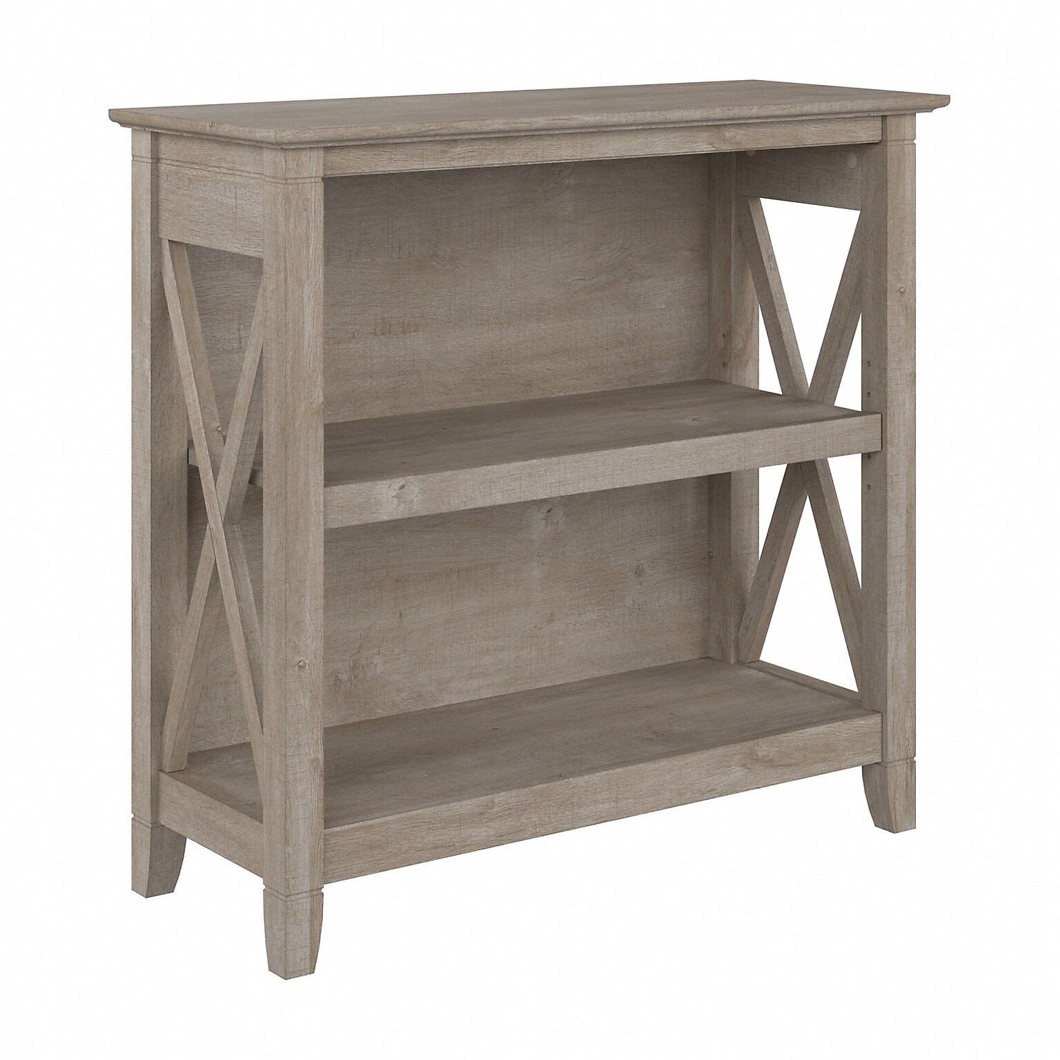 Bush Furniture Key West 30H 2-Shelf Bookcase with Adjustable Shelf, Washed Gray (KWB124WG-03)