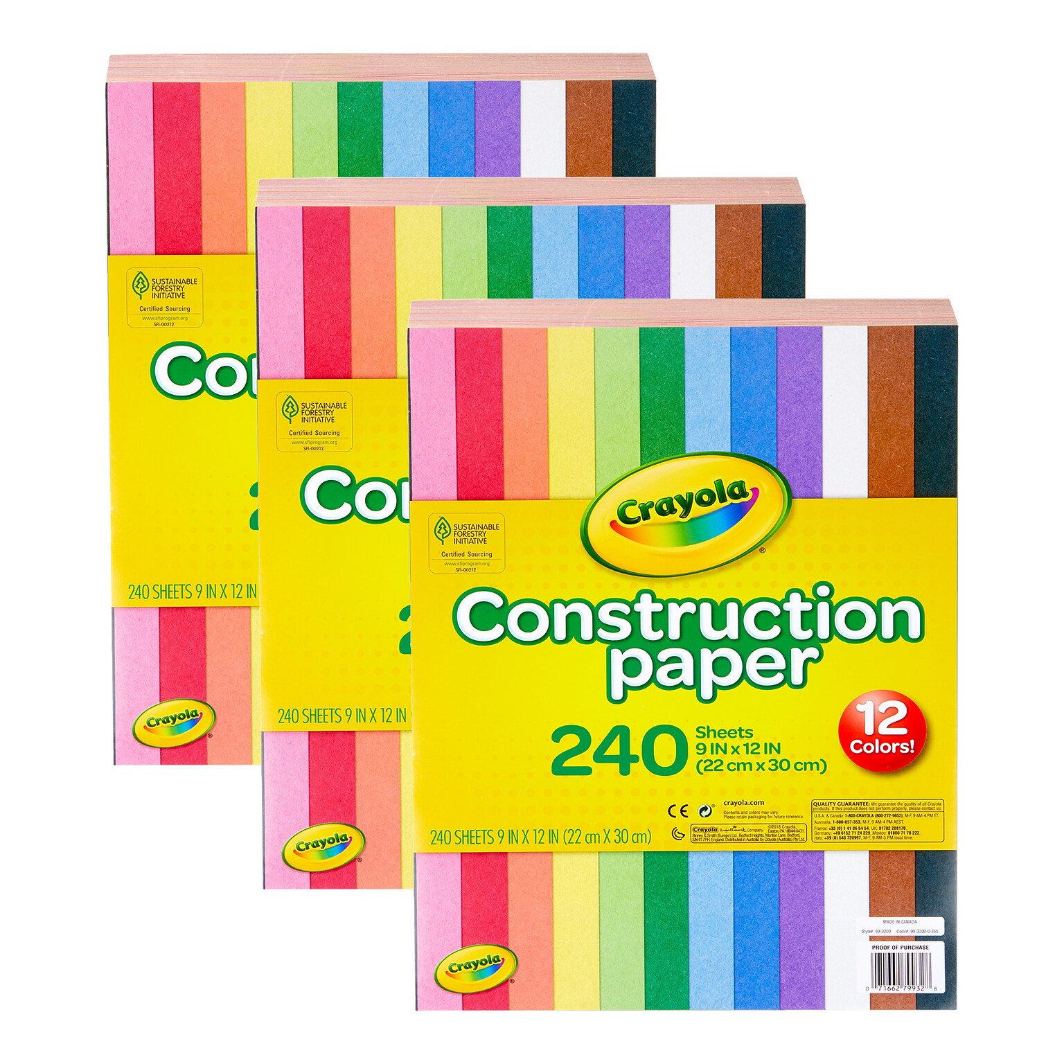 Crayola 9 x 12 Construction Paper, Assorted Colors, 240 Sheets/Pack, 3 Packs/Bundle (BIN993200-3)