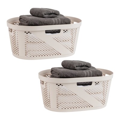 Mind Reader 10.57-Gallon Laundry Basket with Handles, Plastic, Ivory, 2/Set (2HHAMP40-IVO)
