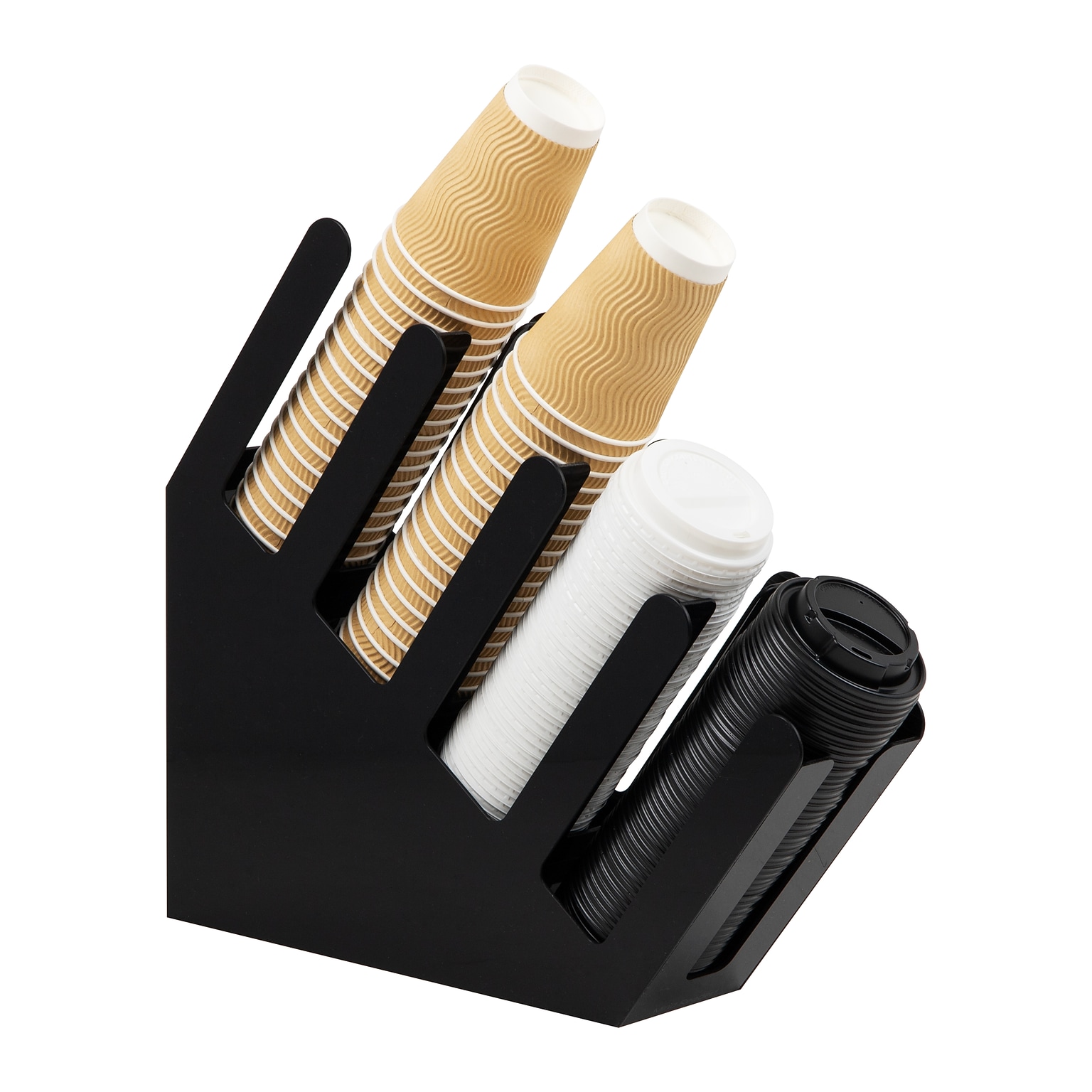 Mind Reader 4-Compartment Acrylic Cup and Lid Dispenser Coffee Countertop Organizer, Black (4ACUPHOLD-BLK)