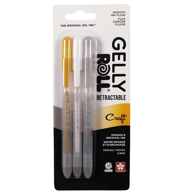 Sakura Craft Retractable Pen, Liquid Ink, Assorted Ink, 3/Bundle (SAK50601-3)