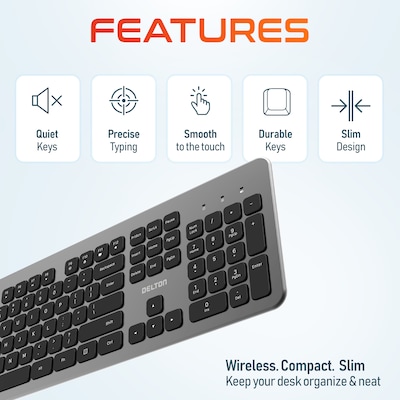 Delton K100 Wireless Keyboard and Optical Mouse Combo, Silver (DKMK100-WB)