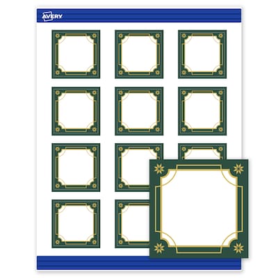 Avery Gold-Green Border Matte Blank Card, White, 120/Pack (S00-FDJ)