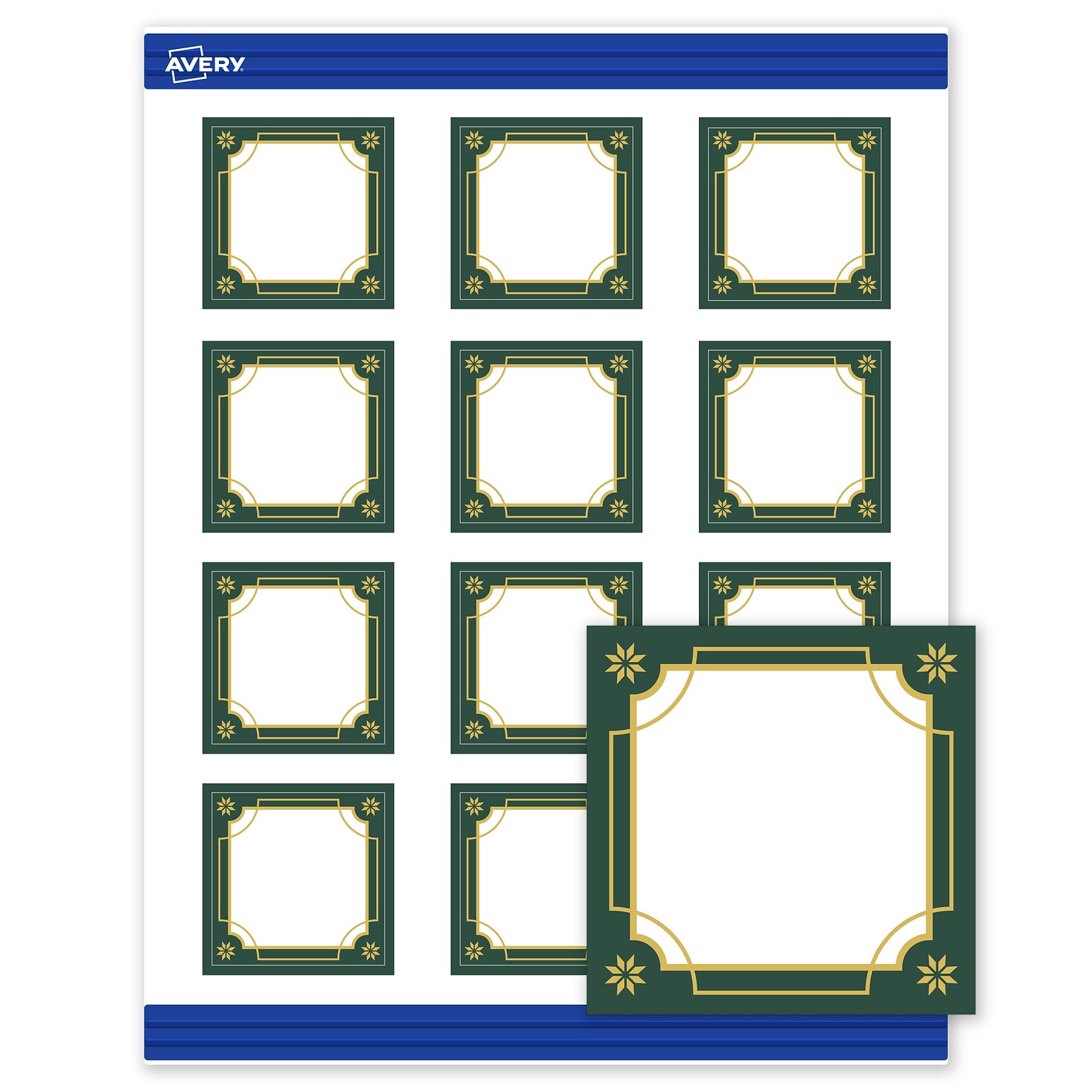 Avery Gold-Green Border Matte Blank Card, White, 120/Pack (S00-FDJ)