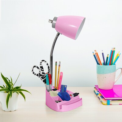 Creekwood Home Sleek Essentials 18.5" Flexible Coordinating Desk Lamp with Charging Outlet and Storage, Pink (CWD-1005-PN)