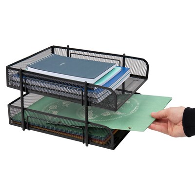 Mind Reader Metal Mesh Front Loading Stackable Letter Tray, Letter/Legal Size, Black, 2/Pack (CSTACK2-BLK)