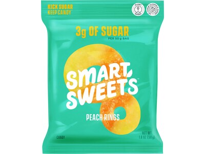Smart Sweets Peach Rings Candy, 1.8 oz., 12 Bag/Box (20054)