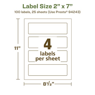 Avery EcoFriendly Laser/Inkjet Rectangle Multipurpose Labels, 2" x 7", White, 100/Pack (94243)