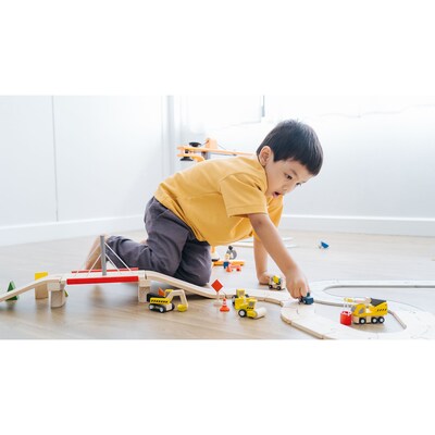 PlanToys Road Construction Playset, Yellow (PTS6014)