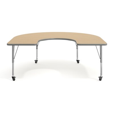 Flash Furniture Wren Horseshoe Activity Table, 66" x 60", Height Adjustable, Light Natural Top/Silver Frame (XUA6066HRSLNTPC)