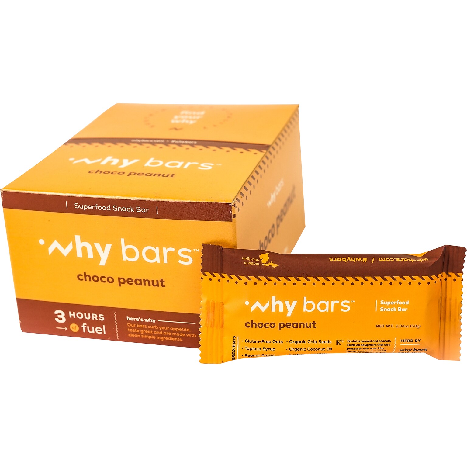Why Bars Gluten-Free Choco Peanut Superfood Snack Bar, 2.04 oz., 12 Bars/Box (WB2)