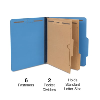 Quill Brand® 2/5-Cut Pressboard Classification Folders with Pockets, 2 Partitions, 6-Fasteners, Lett
